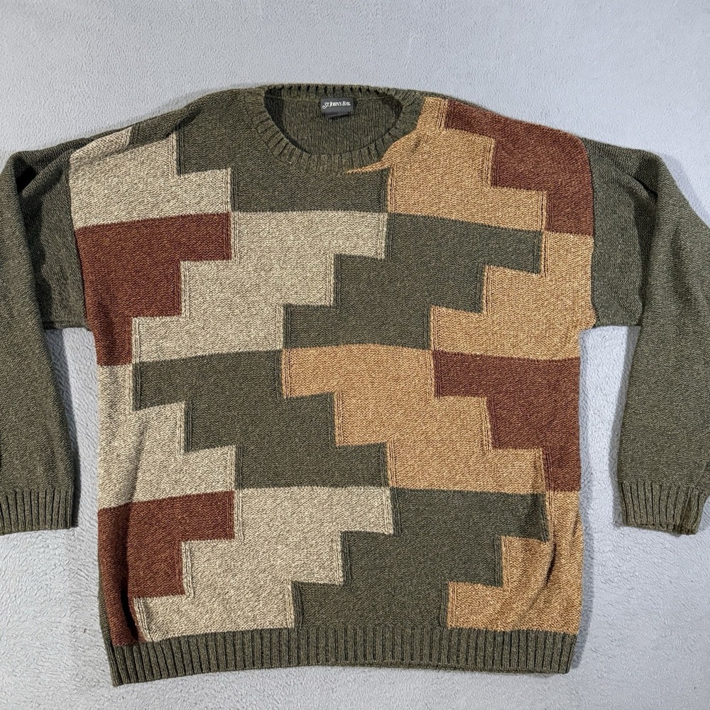 Vintage‎ St Johns Bay Sweater Mens XLT Colorblock Geometric Made USA 90s